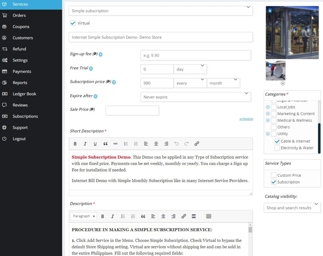 Internet Simple Subscription Demo- Demo Store